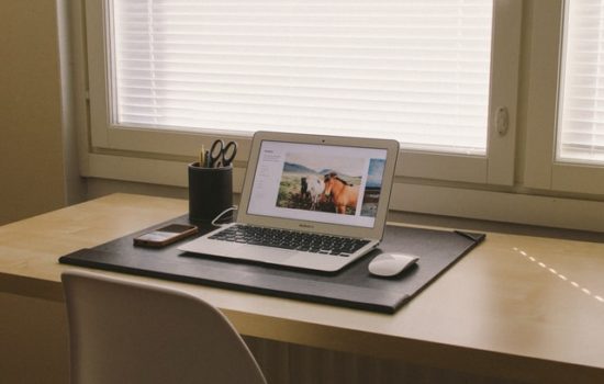 remote work laptop on desk